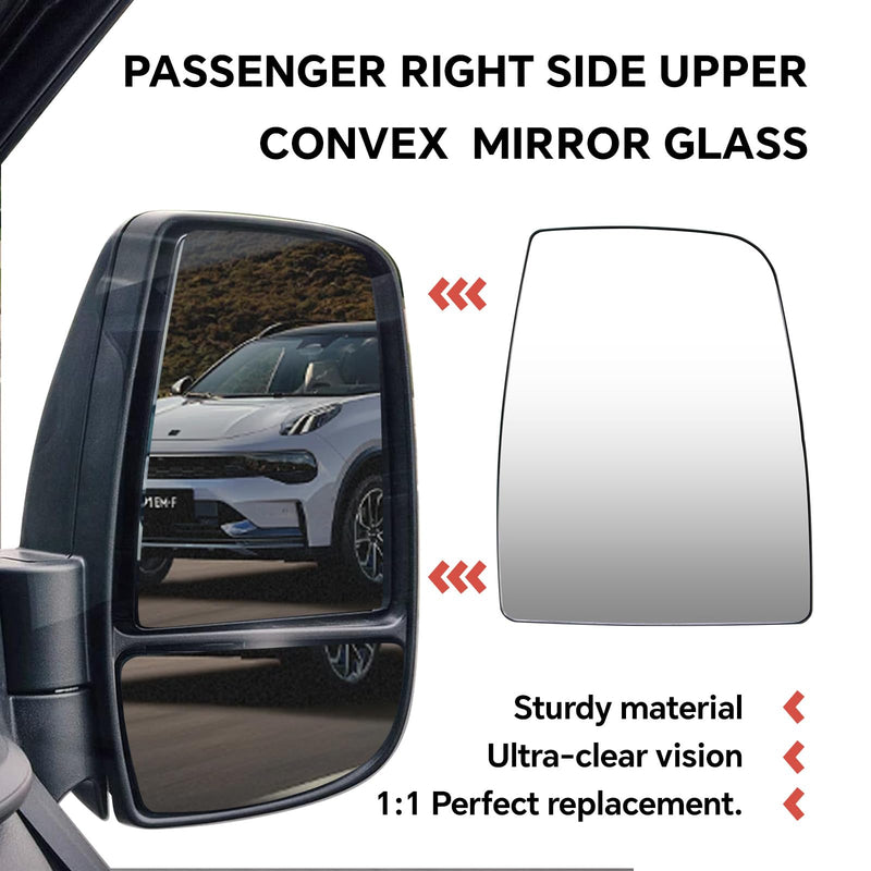 TOP-MAX Passenger Right Side Upper Mirror Glass Replacement for Ford Transit 150 250 350 MK8 2014-2023 with Heated and 2 Metal Clips