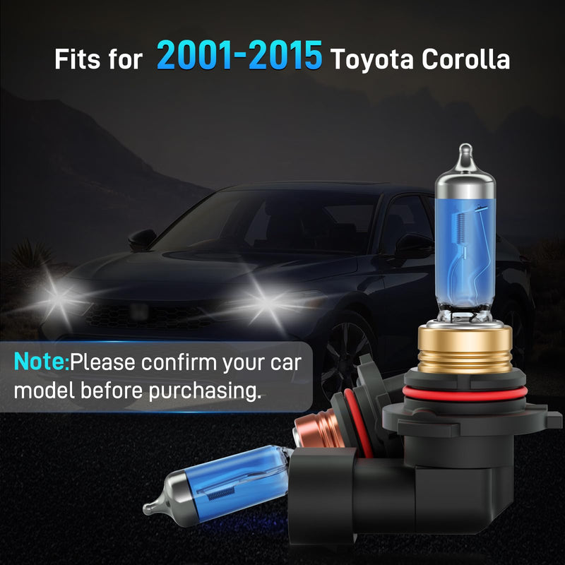 Fits for 2001-2015 Toyota Corolla Halogen Headlight Bulbs Combo, Ultra Bright 5000K White High Low Beam Headlight Bulbs, Plug and Play, 4 Pack