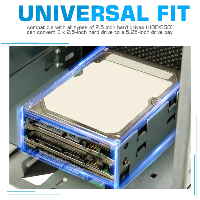 SSD/HDD Metal Mounting Bracket, Convert Any 3.5 inch Solid State Drive/HDD Into One 5.25 inch Drive Bay (3x2.5 SSD/HDD to 5.25 Metal) 3x2.5 SSD/HDD TO 5.25 Metal