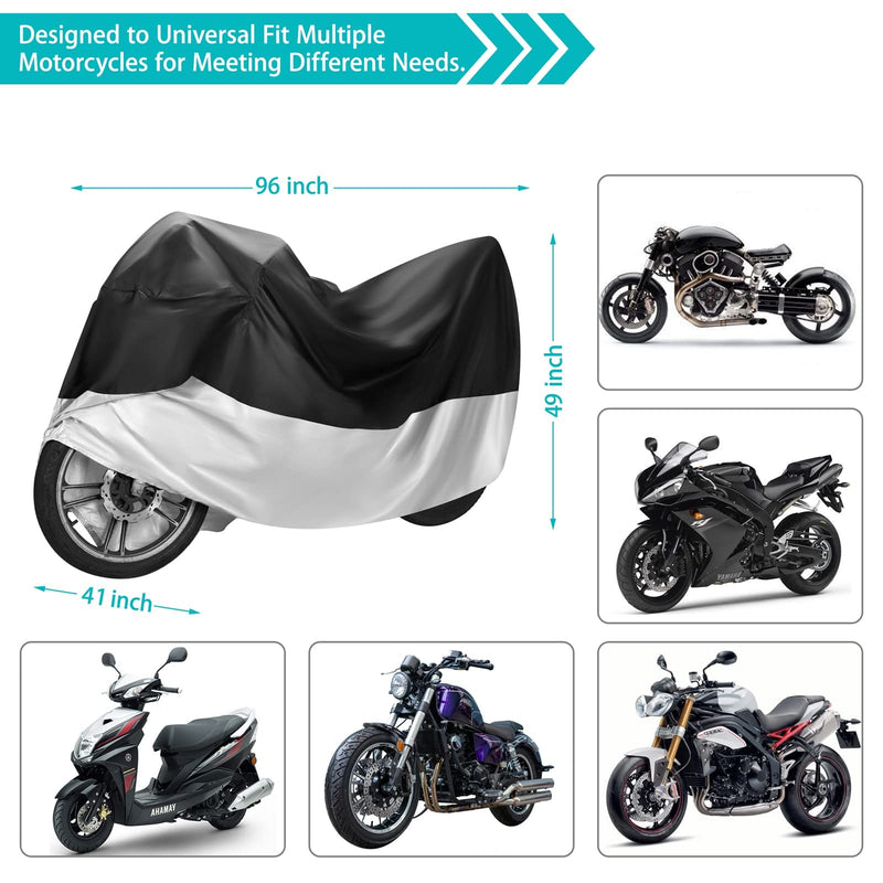 Motorcycle Cover,Motorbike Cover All Season Universal Weather Waterproof Sun Outdoor Protection with Lock-Holes & Storage Bag,XXL Motorcycles Vehicle Cover us-2xl