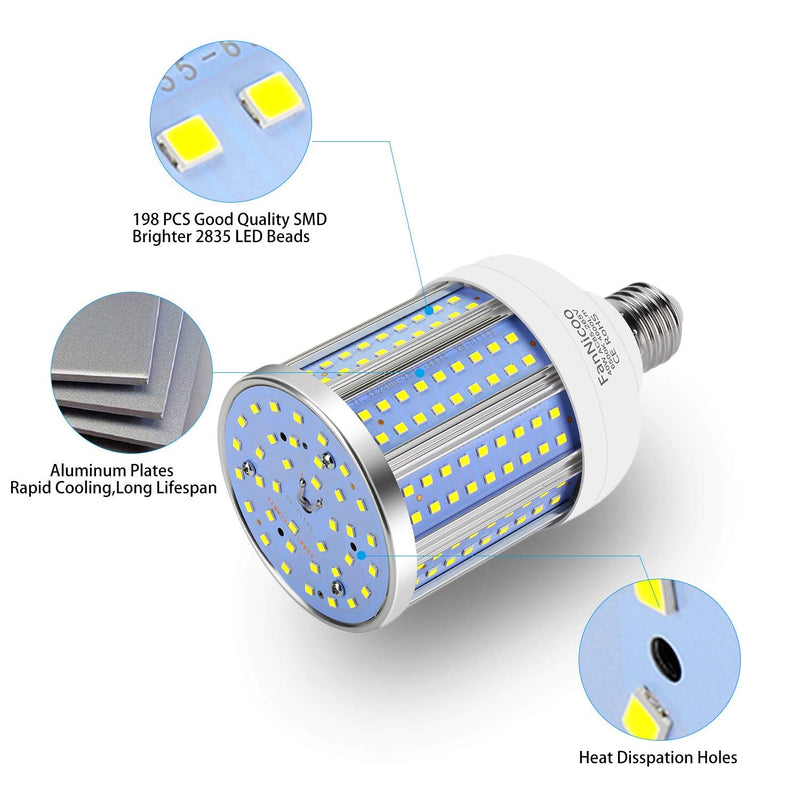 2 Pack 280W Equivalent LED Corn Light Bulb, 4000 Lumen 6500K Cool White Daylight 40W LED Corn Lamp,E26/E27 Medium Base,for Indoor Outdoor Warehouse Garage Basement Backyard Factory Barn and Many Area 40.0 Watts