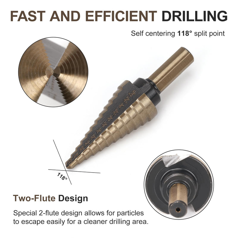 5 Pcs Step Drill Bit & 5 Pcs Countersink Drill Bit Set, Titanium High Speed Steel Step Drill Bit, 50 Sizes of Step Bits for Metal, HSS Step Bit with Aluminum Case for DIY, Multiple Hole Stepped Up Bit 11PCS Step Drill Bits Set
