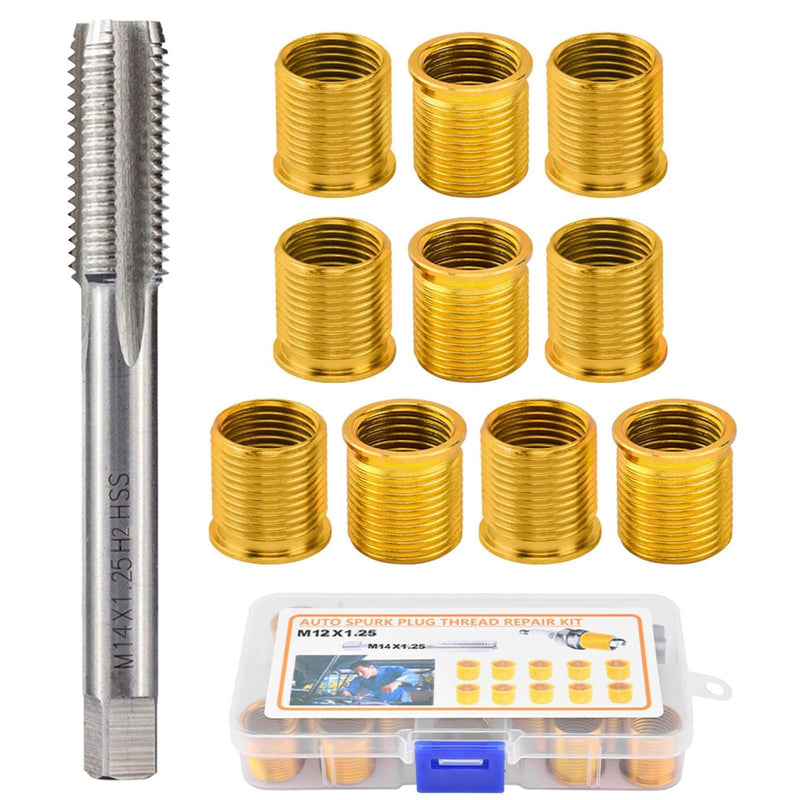 Spark Plug Thread Repair Kit, Stainless Steel Repair kit for Automotive Gasoline Engines Generators, M12×1.25 Inserts and M14×1.25 Tap Spark Plug Rethreading Set M12X1.25