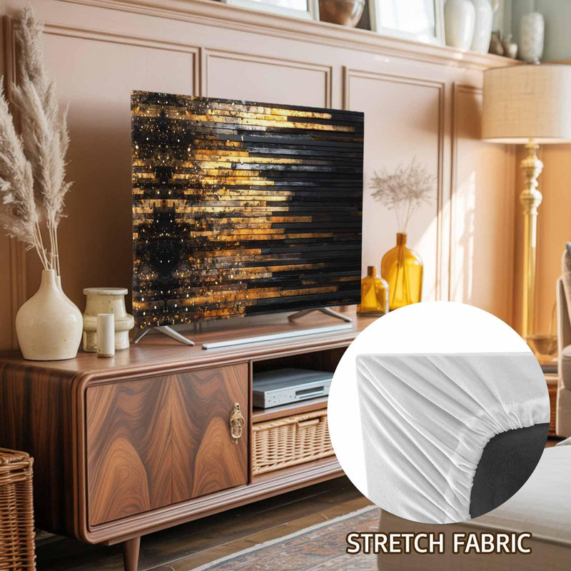 Elastic Indoor TV Cover 50" Dust Protector, Luxury Golden Black Stretch Fabric Flat Screen TV Covers, Geometric Art Deco Modern Universal Washable Anti-scratch Cover for Curved LCD LED OLED TVs Amber Gold, Charcoal, Ash, Bronze 50 Inches - 43.6"x24.5"
