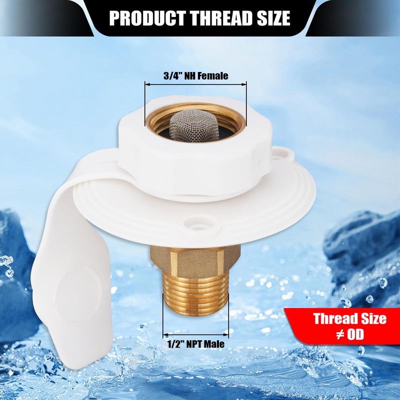 RV Water Inlet, 3/4 NH Female to 1/2 NPT Male, Built-in Check Valve, Made of Brass Material, Leak Proof and Durable, Easy to Install, Perfect for Travel Trailers and RVs