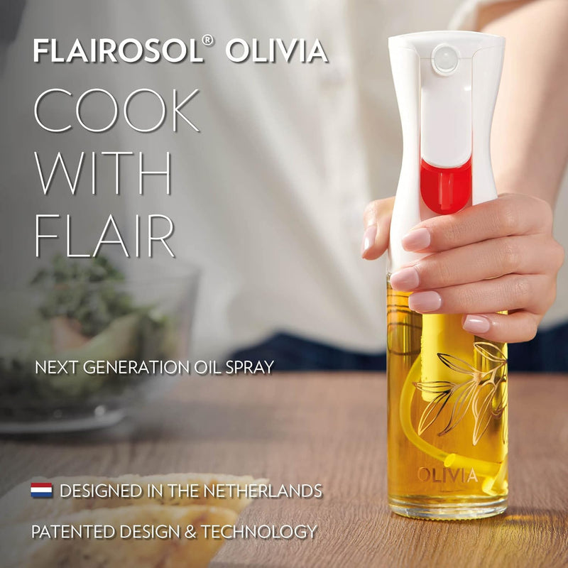 FLAIROSOL OLIVIA. The Original Advanced Oil Sprayer for Cooking, Salads, BBQs and More, Continuous Spray with Portion Control, Trusted by Chefs. Patented Technology. (Glass Bottle) (Golden Leaves) Golden Leaves