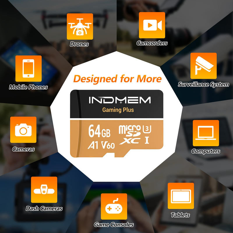 Micro SD Card 64GB High-Speed Performance (90MB/s Read, 30MB/s Write), Compatible with DSLR, Drone, Action Camera & Portable Devices（1 microSD Card +1 Adapter）