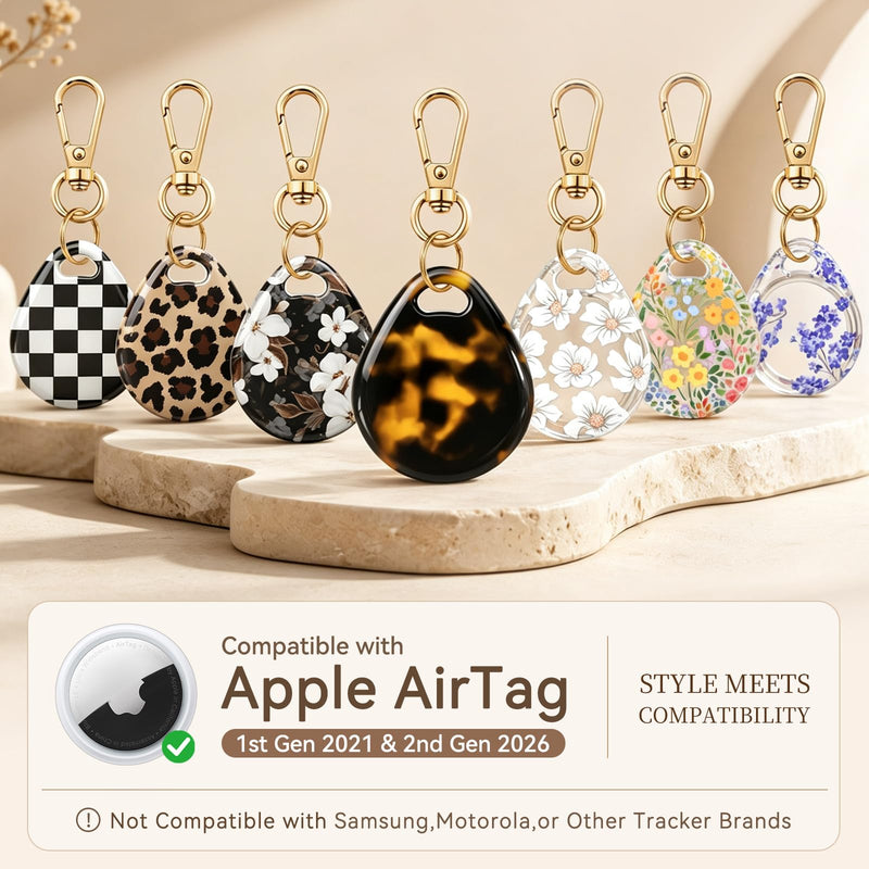Case for AirTag Holder 2nd & 1st Gen,Black Gold Flower | with Gold Clip Keychain, Clear TPU IMD Embedded Print (Not Surface Print), Women Girls, for Car Keys Dog Luggage Wallet D-Black Gold Flower