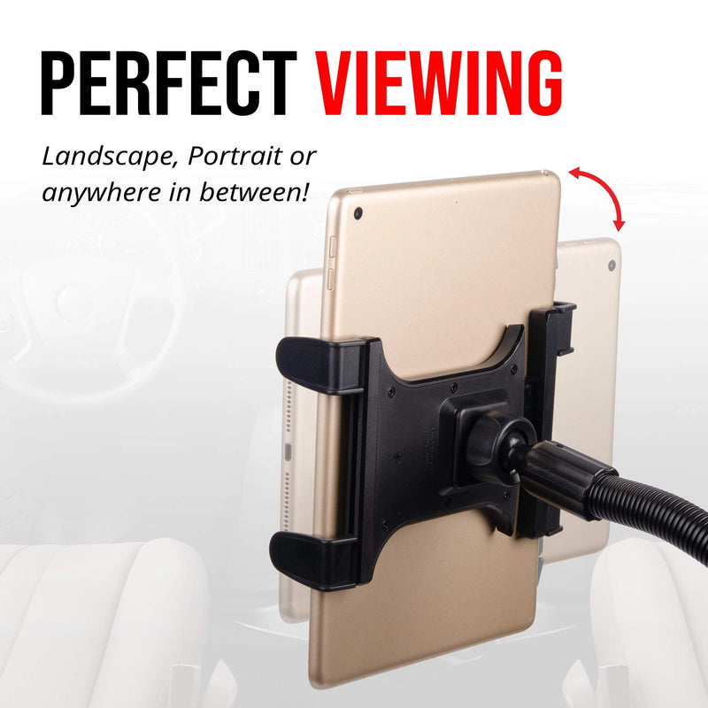 Tackform Tablet Mount for Car and Truck Industrial 18 Inch Aluminum Rod Gooseneck Seat Rail Holder for Taxi, Van, Vehicle, Semi, etc. Compatible with iPad, Galaxy, Surface Pro and More.
