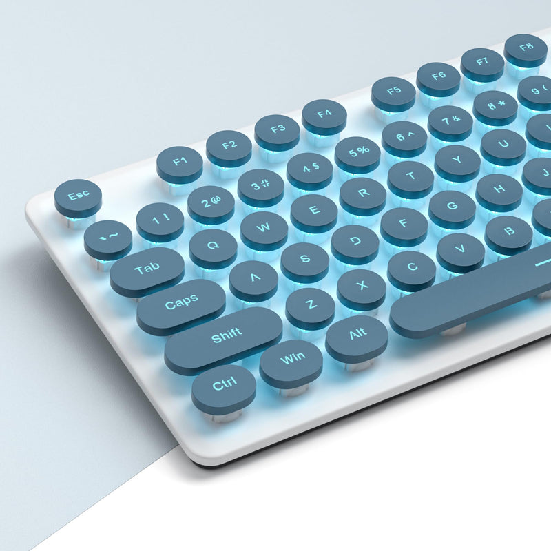 Typewriter Keyboard 104-key Punk Gaming Retro Keyboard LED Ice Blue Backlit Cute Keyboard with Wired USB Suitable for PC/Win/Mac/Laptop Computer Keyboard(Blue) V300/blue