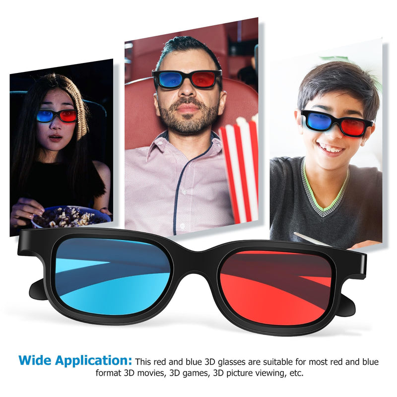 10 Pcs 3D Glasses Red Blue Lens, Lightweight ABS Frame Black Viewing Eyewear, Home Theater Computer Monitor Games