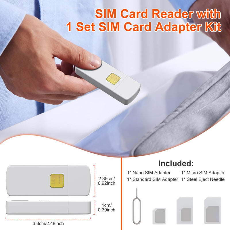 USB C SIM Card Readers - Sim Card Adapter Kit, Standard, Micro, Nano Sim Card Adapter with Eject Pin - USBC to Sim Card Reader Edit and Read Messages/Contacts, Plug & Play for Windows Computer Laptop