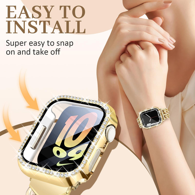 JR.DM Bling Case Compatible with Apple Watch Series 4/5/6/SE/SE2/SE3 HD Screen Protector 40mm, Women Sparkling Diamond Rhinestone Bumper Protective Face Cover for iWatch Accessories, Gold A1-1pcs-Gold 40 Mm for Series 6/5/4/se/se2/se3