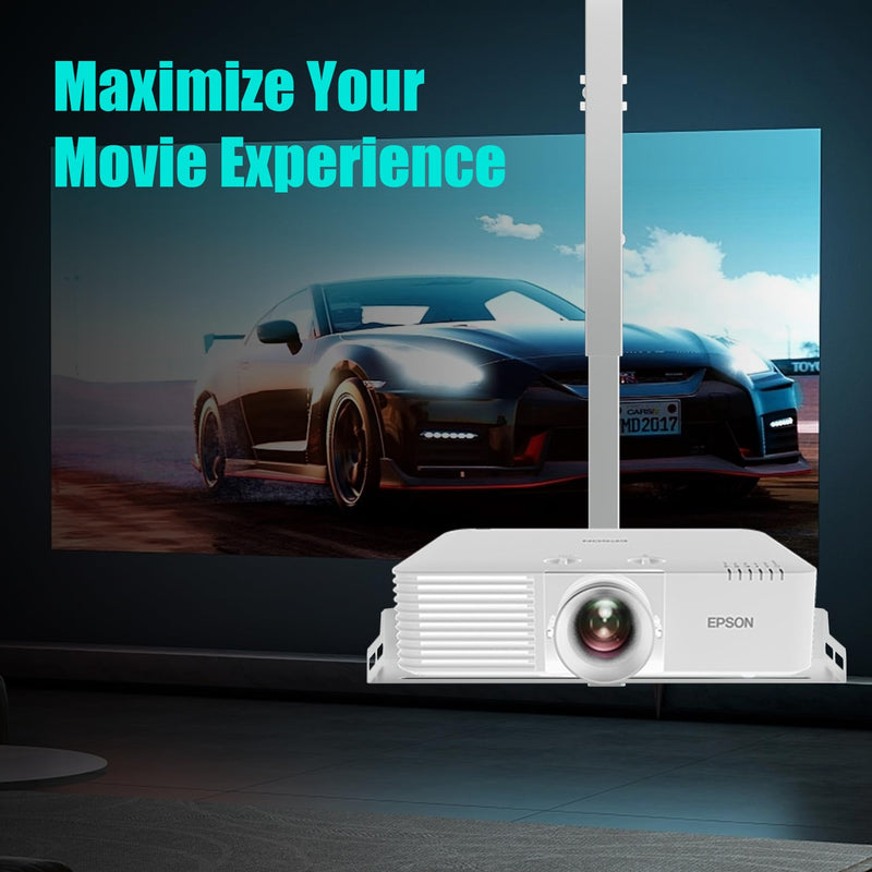 Universal Projector Ceiling Mount with Tray, Projector Mount Hidden Cable Routing, Height Adjustable up to 22.8 inches, Holds up to 11 lbs, Ideal for Home Theater and Office - White
