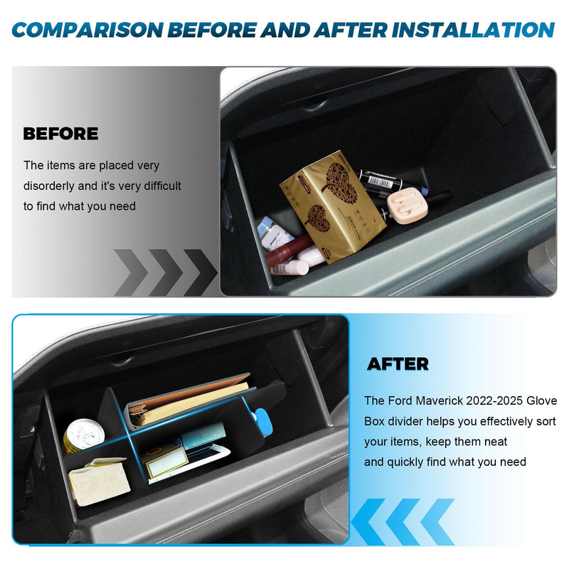 Upgrade Car Storage Organizer Fit for Ford Maverick 2025 2022-2024 Glove Box Organizers Insert Compartment Tray ABS Black Materials Dividers