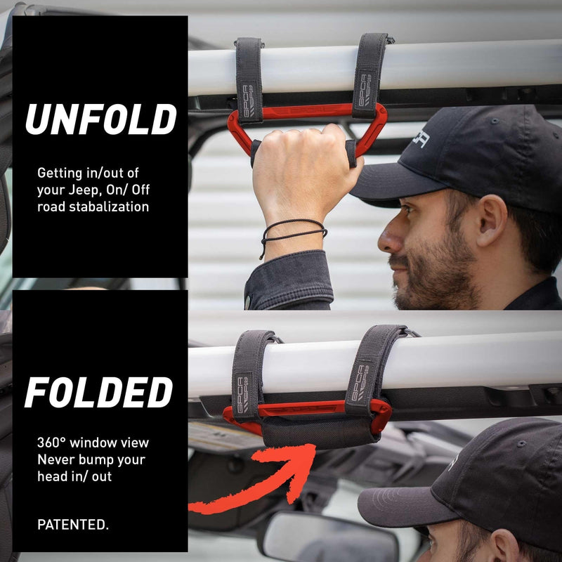 GPCA GP Grip Air Grab Handles Designed for 2024+ Jeep Wrangler JL 4xe w/Airbag Compatible - Aero-Grade Aluminum, Patented Foldable Design, Easy Installation Firecracker Red 2 Pack for Jeep Wrangler & Gladiator 2024+