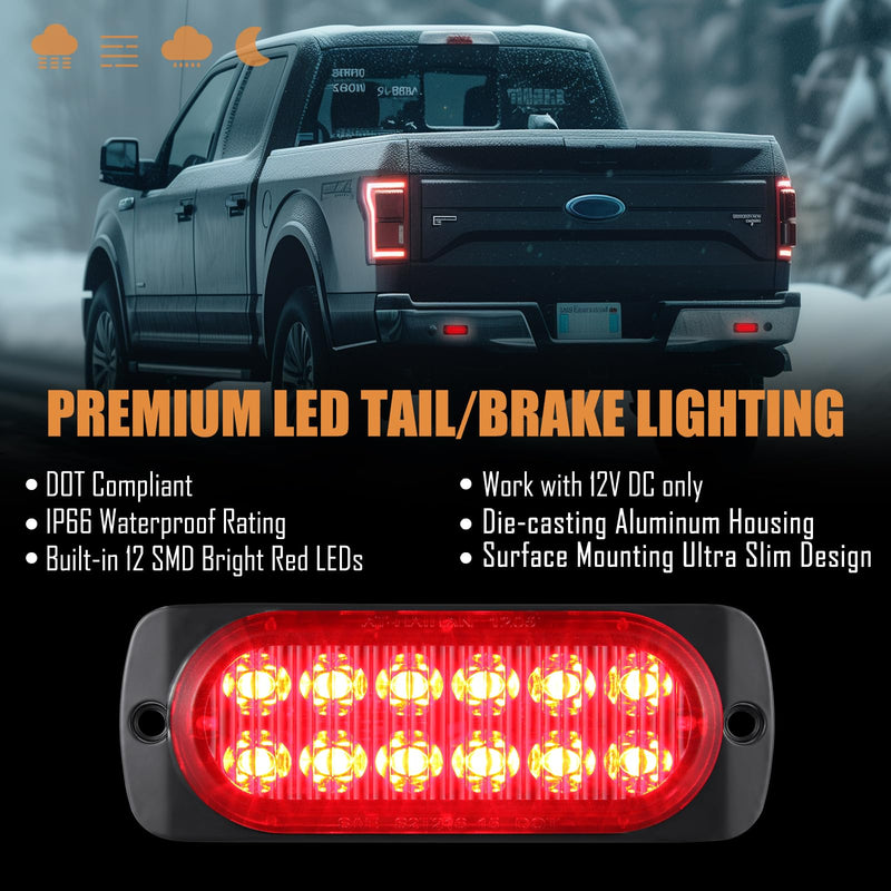 AT-HAIHAN Pack of 2 Aluminum Housing Red LED Trailer Stop Brake Turn Tail Lights, DOT Compliant Waterproof Surface Mount Lighting for Truck Tractor Jeep RV 4.4 INCH
