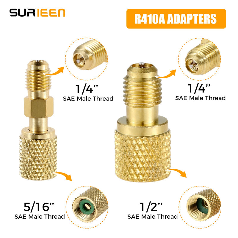SURIEN R410A Recharge Kit AC Charging Hose, R410A R134A R22 Manifold Gauge Hose Set for Air Condition Refrigeration Charging, with R410a Adapter 1/4" SAE to 1/2" & 5/16'' for Mini Split System