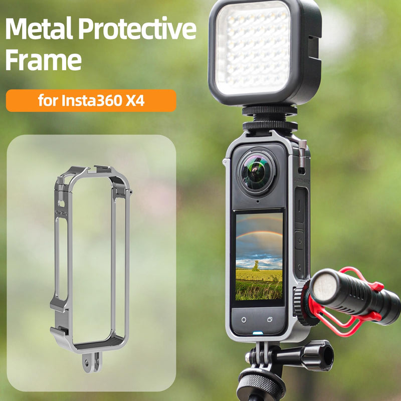 Protective Frame for Insta360 X4 Camera Metal Expansion Stand Mount Adapter Metal Bracket Housing Frame Cover Camera Cage for Insta360 X4 Accessories