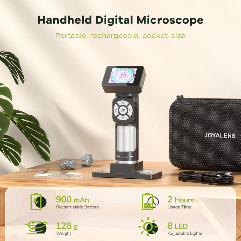 JL112 Handheld Microscope for Kids Adults, Portable Digital Microscope with 2" LCD Screen, 1080P USB Pocket Microscope Camera with 8 LED Lights, PC View, Microscope Slide Kit, 32GB