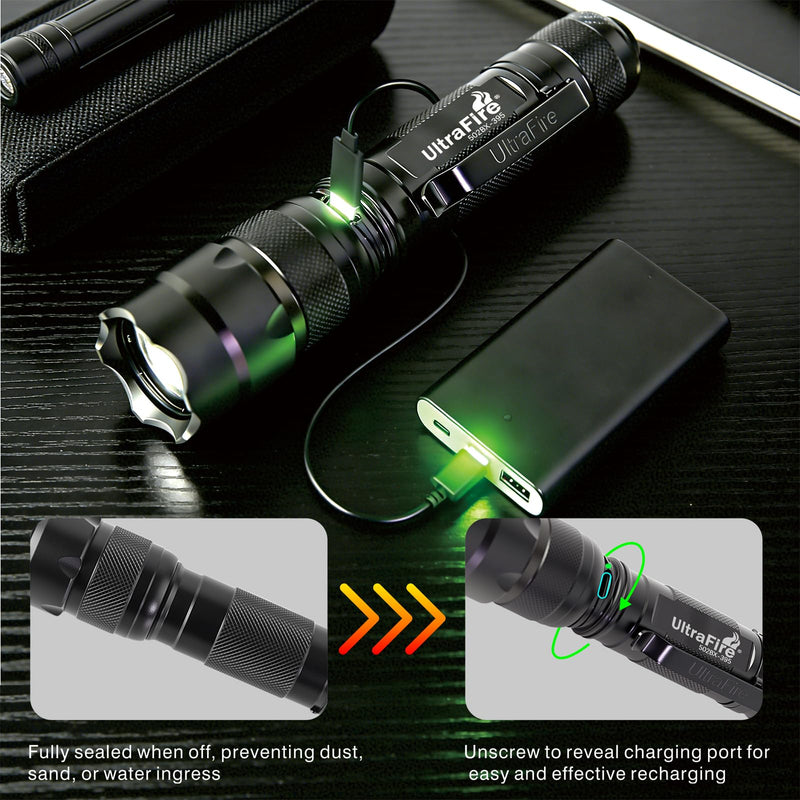 ULTRAFIRE 395nm UV Flashlight Rechargeable Black Light Flashlight for Pet Urine Stain Detection, Finding Scorpion, House Cleaning and Resin Curing 502BX-395
