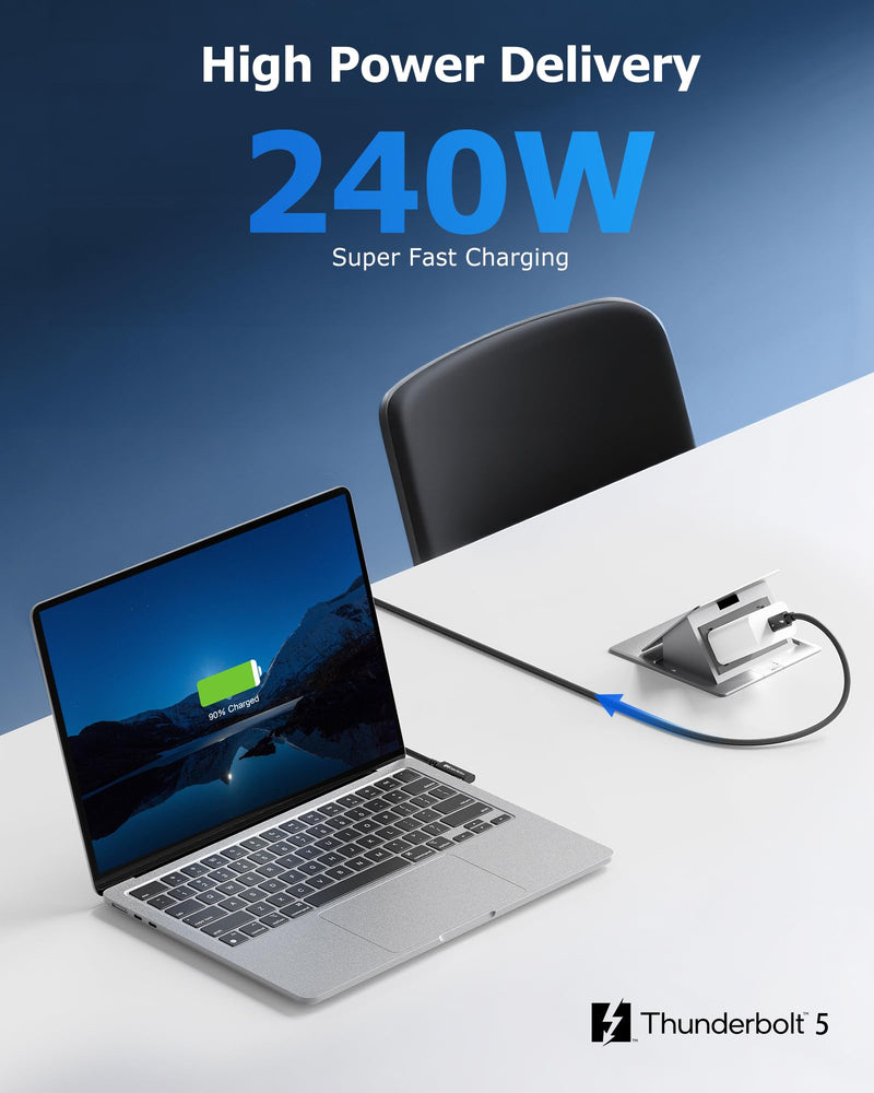 Cable Matters [Intel Certified] 80Gbps Right Angle Thunderbolt 5 Cable with up to 120Gbps Bandwidth Boost and 240W Charging - 0.8m / 2.6ft, Compatible with Thunderbolt 4, USB4, and USB C, Black
