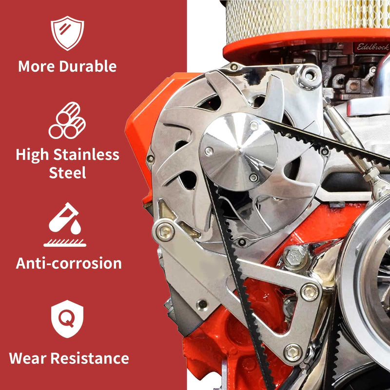 SBC Alternator Bracket, Long Water Pump Lwp Aluminum Alternator Bracket Kit Polished for Chevy SBC 350 Small Block Engine
