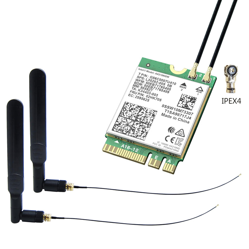 WiFi Bluetooth Antenna 2 Pack & Pigtail 2 Pack, 5Ghz 2.4Ghz M.2 NGFF WiFi Card Antenna 5dBi, 8-Inch RP SMA-Female to IPEX4/MHF4 Cable WiFi Antenna Kit for M.2 NGFF WiFi Card
