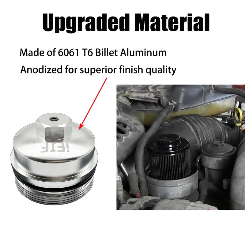 iFJF EC781 Oil Filter Cap Billet Aluminum Anodized Replacement for FL2016 2003-2007 6.0L 2008-2010 6.4L Powerstroke F250 F350 F450 F550 Super Duty 2003-2005 Excursion 1840754C91 3C3Z-6766-CA Silver Aluminum