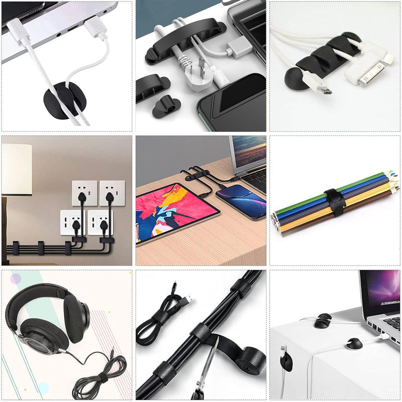 34pcs Cord Management Organizer Kit, Reusable Cable Ties Wire Organizer Set with Self-Adhesive Cable Clips for Desk Computer TV Home Office