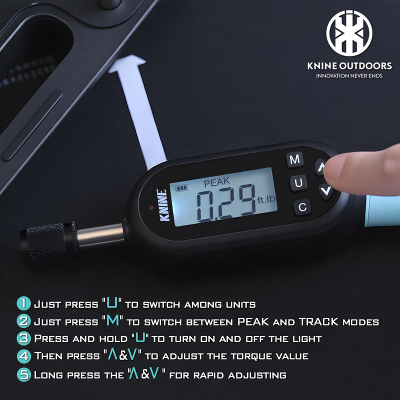 KNINE OUTDOORS 1/4 inch Digital Torque Screwdriver Wrench Driver Set, Inch Pounds lbs for Maintenance, 10-100 in-lb (1.2–12 Nm), Hex Bits, For Tools, Bike Repairing and Mounting