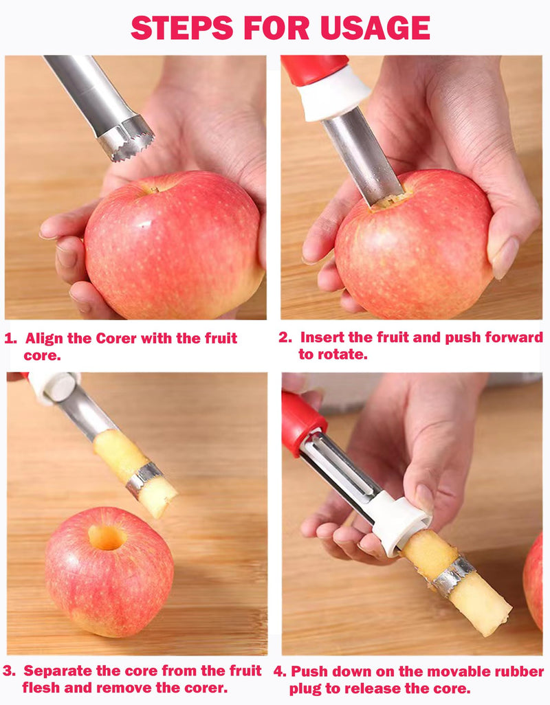 Premium Fruit Corer Set - Effortless Core Removal for Apples, Pears, and Pineapples - Upgraded Stainless 2 In 1 Corers, Pineapple Corer and Slicer Tool,Easy to Use and Clean