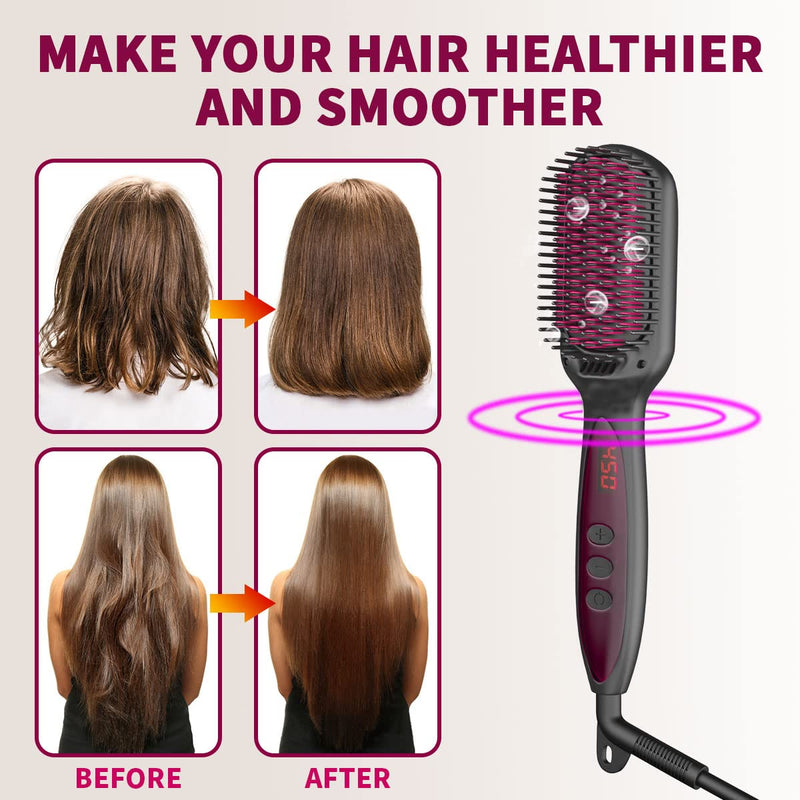 Hair Straighteners Brush for Women, 30s Quick Heating Hair Straightening Brushes Gifts to Her Heated Hair Straighener Comb for Self Styling 250°F-450°F Anti Scald