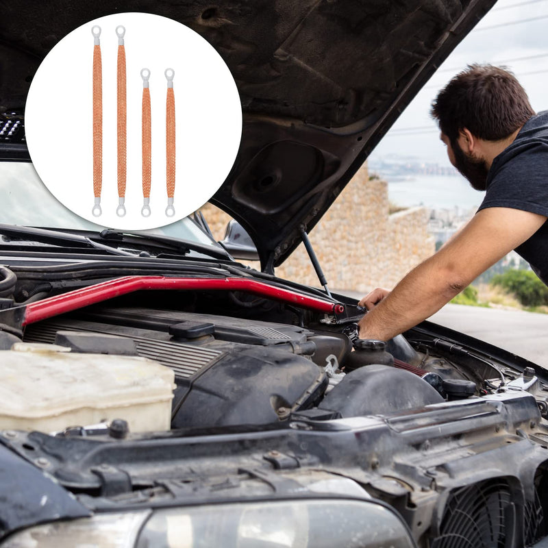 Luter 4pcs Universal Automotive Ground Strap Kit, 13inch / 10inch Vehicle Engine Ground Strap, Sturdy Woven Copper with 5/16" Rings Terminal (Copper Color)