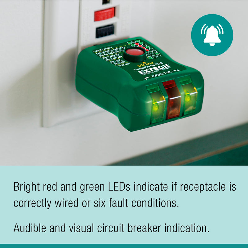 Extech CB10 AC Circuit Breaker Finder and Receptacle Tester - Professional Grade GFCI Outlet Tester for Home & Industrial Use - Pinpoint Breakers and Fuses - Includes 9V Battery and LED Indicators