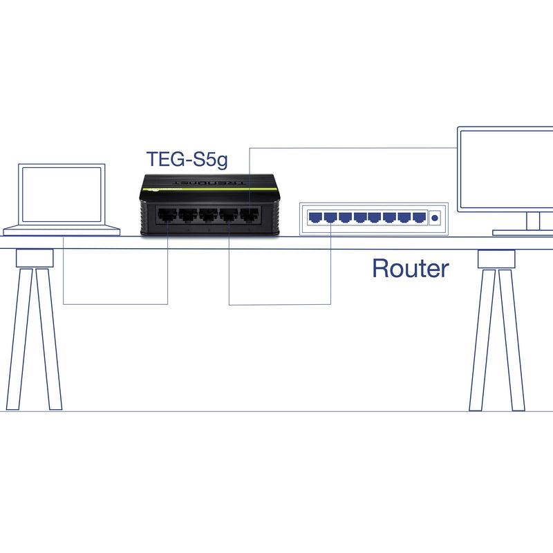 TRENDnet 5-Port Unmanaged Gigabit GREENnet Desktop Plastic Housing Switch, TEG-S5G, Plug & Play, 5 X Gigabit Ethernet Ports, 10Gbps Switching Capacity, Network Ethernet Switch, Fanless