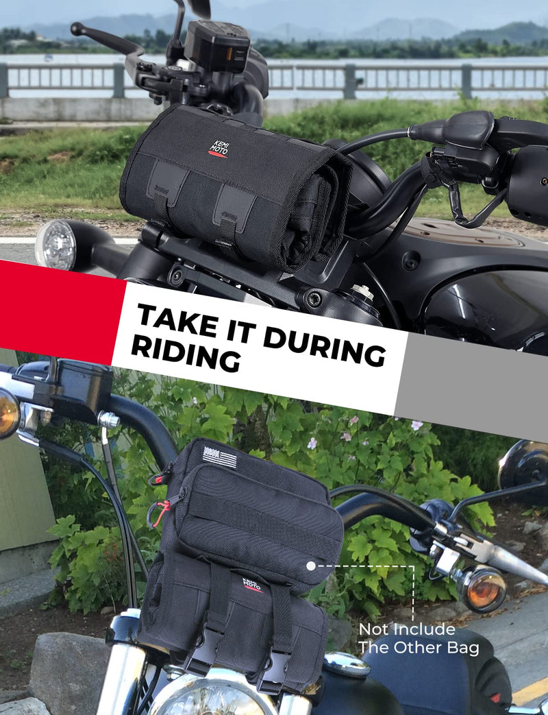 KEMIMOTO Motorcycle Tool Bag - Handlebar Kit Roll Up Organizer With Elastic Loops Pockets - Sturdy Pouch for Softail Dyna Sportster - Tools Not Included Nylon