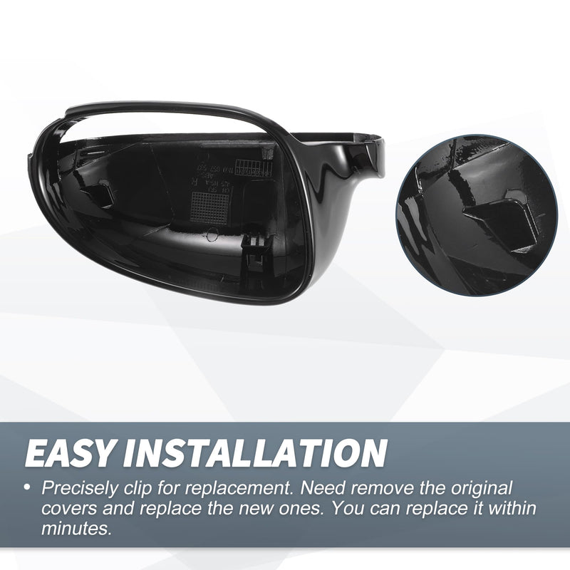 X AUTOHAUX Pair Car Rear View Driver Passenger Side Mirror Cover Cap Replacement Gloss Black for Volkswagen Golf 5 GTI Jetta MK5 Passat B6 Sharan for Skoda Mirror Guard Covers Decoration Trim