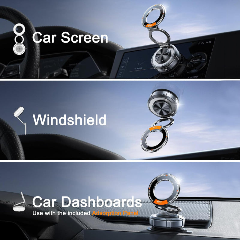 Magnetic Phone Mount, Car Phone Holder for MagSafe, Enhanced Vacuum Suction Cup, 360° Adjustable, Strong N52 Magnets, Zinc Alloy, Cell Phone Accessories for iPhone 17 16 15 14 13 12 Series, and More