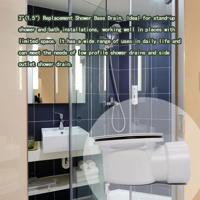 Low Profile Shower Drain Assembly with Perforated Strainer, 1.5" Side Outlet (Also Can Be Used as 2" Shower Drain by Removing Black Rubber Bushing)