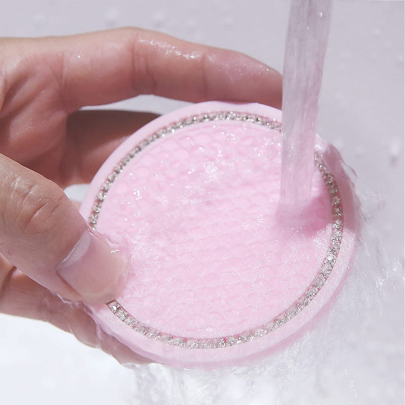 2 Pack Bling Cup Holder Insert Coasters, 2.75 Inch Soft Crystal Rhinestone Rubber Pad Set Round Auto Drink Coaster Car Interior Accessories (Pink) Pink