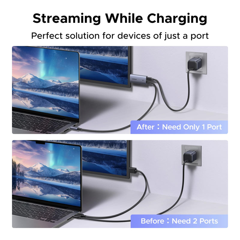 UGREEN USB C to HDMI Cable with 140W PD Fast Charging Adapter 8K@60Hz 4K@240Hz 2-in-1 Thunderbolt Unidirectional Type C to HDMI Compatible with iPhone, SteamDeck, MacBook, iPad, Galaxy S26, XPS, 6.6FT