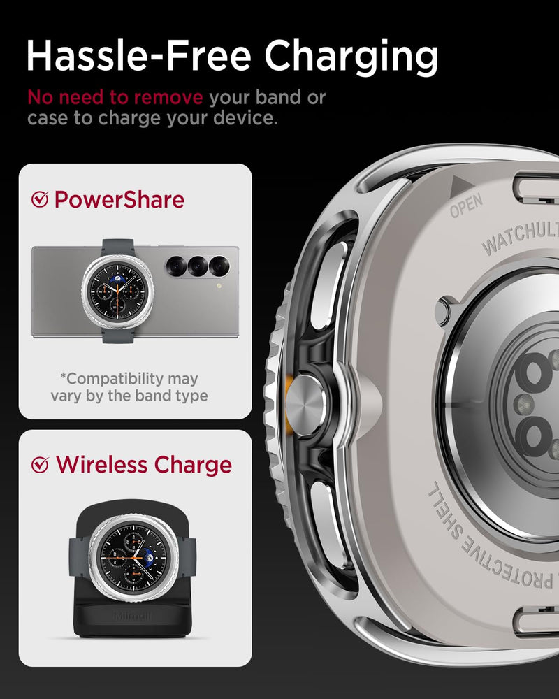 Miimall Metal Case for Galaxy Watch 8 Classic Case, [No Screen Protector] Lightweight Rugged Durable Shockproof Aluminum Protective Cover, PC Back Bumper for Samsung Galaxy Watch 8 Classic, Silver Samsung Galaxy Watch 8 Classic 46mm