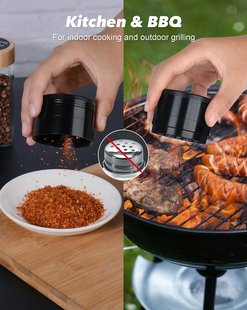 2" Grinder for Kitchen Spices, 3-Piece 4-Part Design, Screen-Free, Durable Zinc Alloy, Black 2.0"