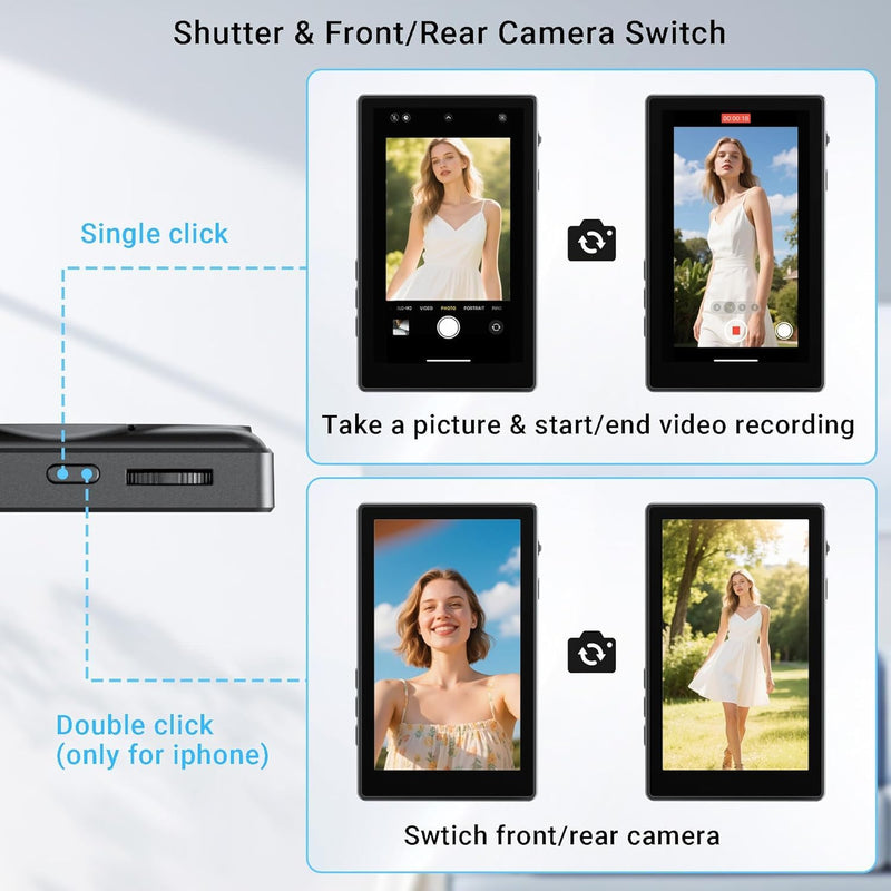 Magnetic Phone Selfie Monitor for iPhone 16 15 14 13 12, Wireless Screen Back Camera Monitor with Shutter & Zoom & Front/Rear Camera Switch for Vlog Photo Live Stream