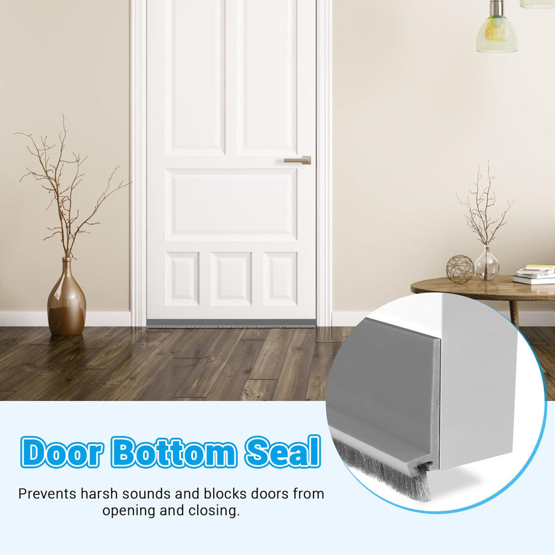 Door Draught Excluder with Brush, Protection from Sound Cold, 200 cm Black | 2 Pack 39" x 2" Draft Stopper Blocker, Self-Adhesive Stripping, Brush Seal for Water Insects Hot Air Gap Insulation 2 Rolls