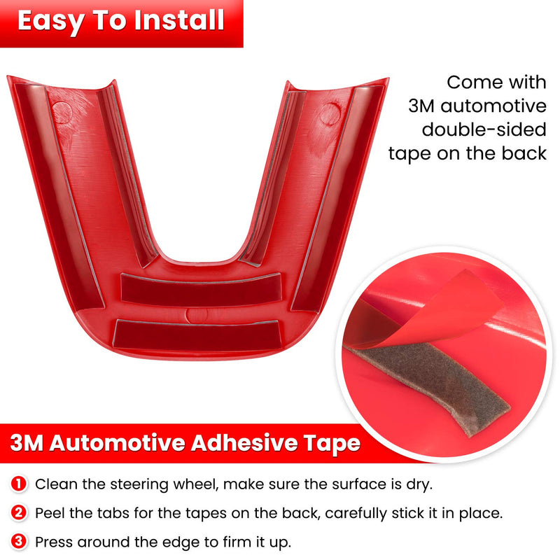 Steering Wheel Cover Trim Interior Accessories Decoration Kit for 2015-2024 Dodge Challenger Charger, for 2014-2024 Dodge Durango & Jeep Grand Cherokee SRT8 (Red 3PCS) Red