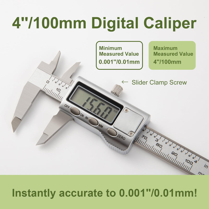 All-Metal Small Digital Caliper 0-4" Mini Measuring Tool, Micrometer Caliper with Auto-Off Feature, Interchangeable Between inches and millimeters for DIY/Household and 3D Printing HKZ100