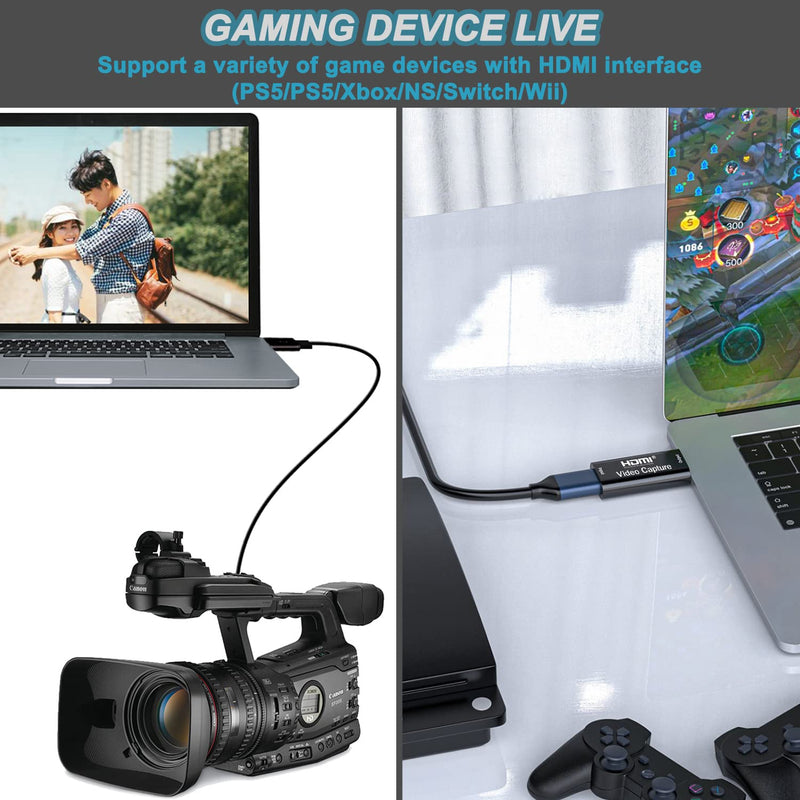 4K HDMI to USB 2.0 Video Capture Card 1080P Cam Link Card Game Capture Card Adapter Screen Record Capture Device for Streaming, Gaming, Video Conference, Teaching, Live Broadcasting Black