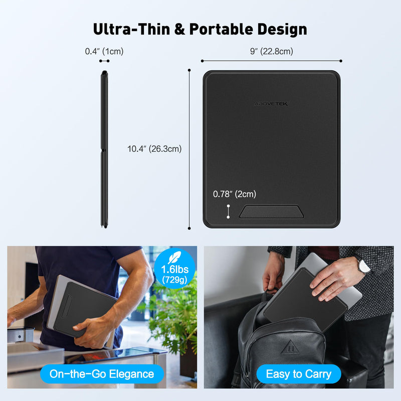 AboveTEK Ergonomic Laptop Stand & Tablet Holder for Desk,Portable Foldable Computer Riser,Adjustable Angle Travel Stand for MacBook Air/Pro,iPad,Fits 13-16 inch Devices,Ultra-Sleek PU Leather-(Black) Black